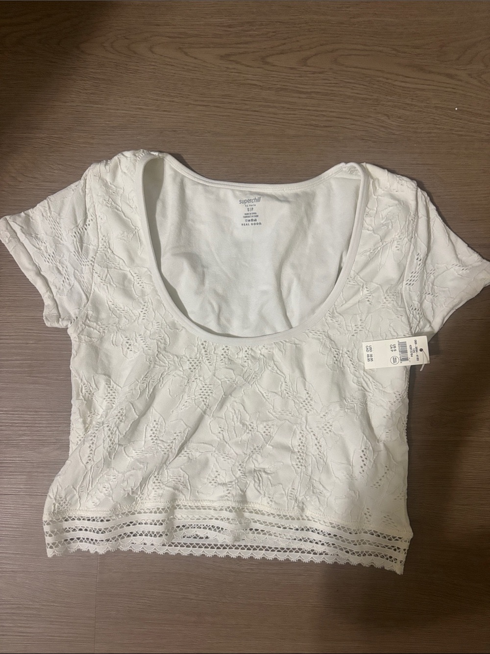 Aerie Superchill White Lace Scoop Neck Crop Top